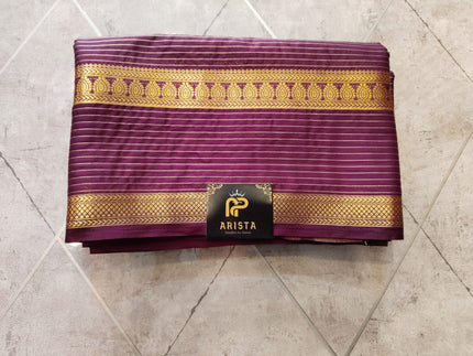 Crepe Silk Coffee Brown with Golden Stripes Saree