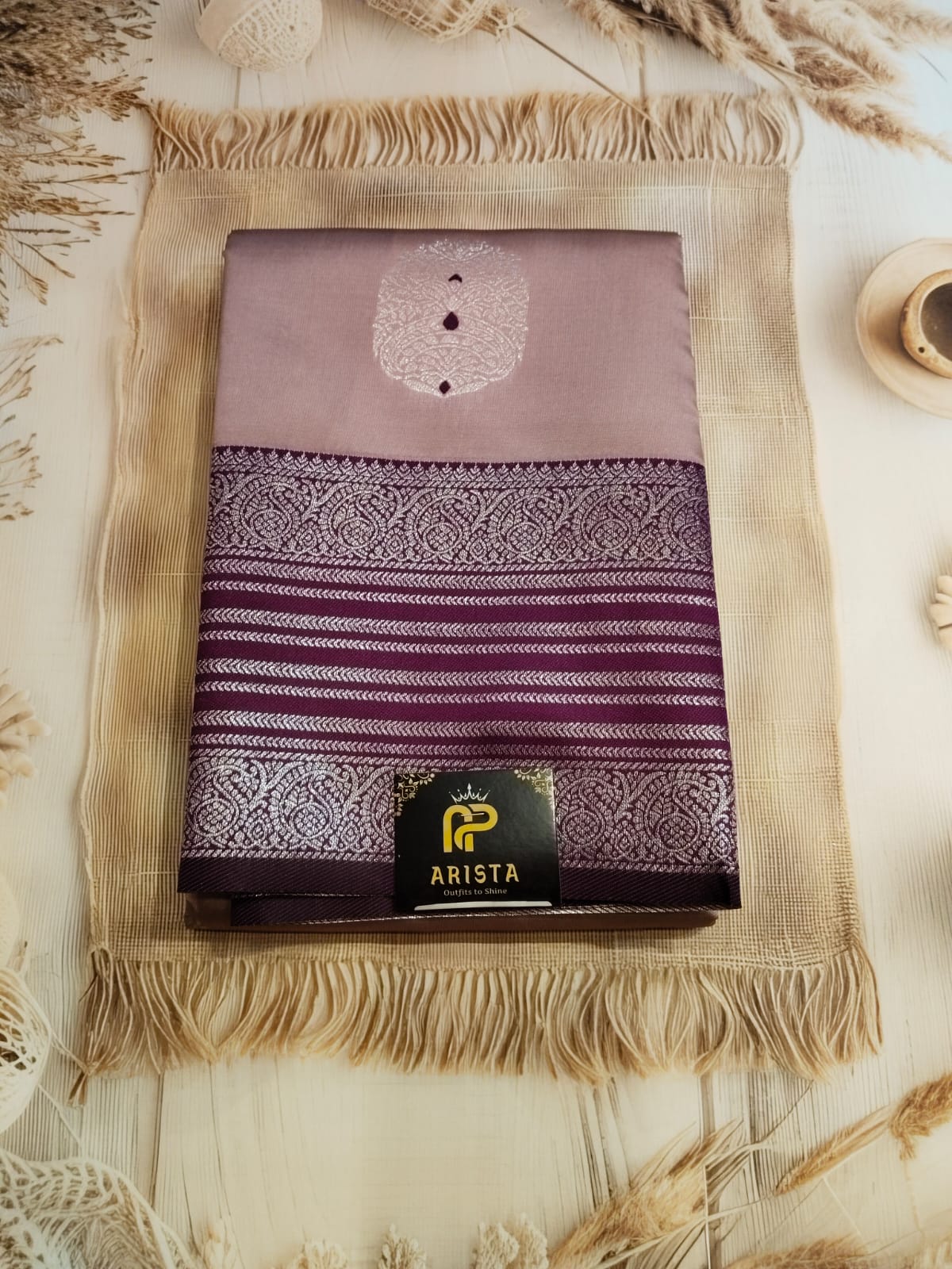 Onion Pink & Wine Semi Cotton  Silk Saree with Silver Zari Border