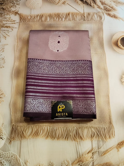 Onion Pink & Wine Semi Cotton  Silk Saree with Silver Zari Border