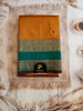 Mango yellow & Green Semi Cotton Silk Saree with Golden Zari Border