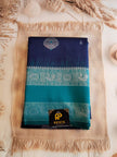Navy Blue & Rama Green Semi Cotton  Silk Saree with Silver Zari Border