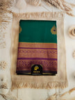 Green & Dark Pink Semi Cotton Silk Saree with Golden Zari Border