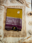 Mustard Yellow & Dark Pink Semi Cotton  Silk Saree with Golden Zari Border