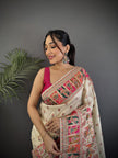 Pashmina Silk Saree with Meenakari Weaving/Off White