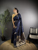 Soft Lichi Silk Saree with golden zari/Navy Blue