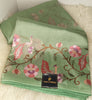 Pure Tissue Floral Thread Work Saree- Light green