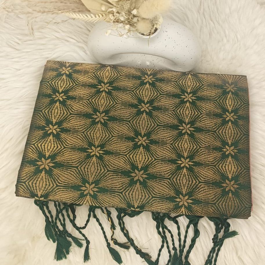 Pure Soft Silk Saree- Emerald Green
