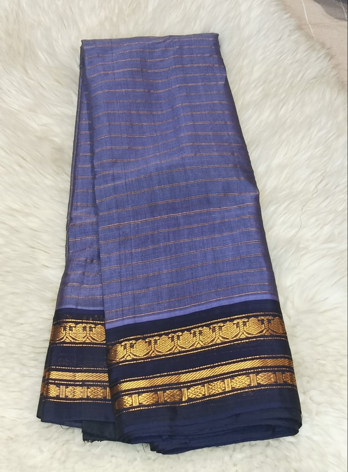 Pure Gadwal Checks Saree-  Steel Blue