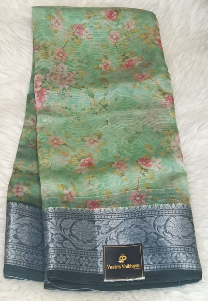 Pure Banarasi Soft Organza Sarre- Mint Green