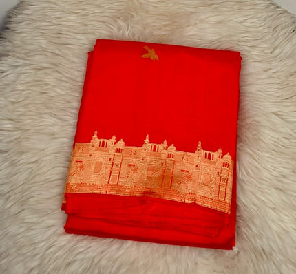 Pure Raw Mango Silk Saree - ORANGE