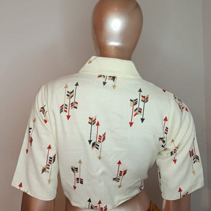 Cotton Printed Blouse- Cream