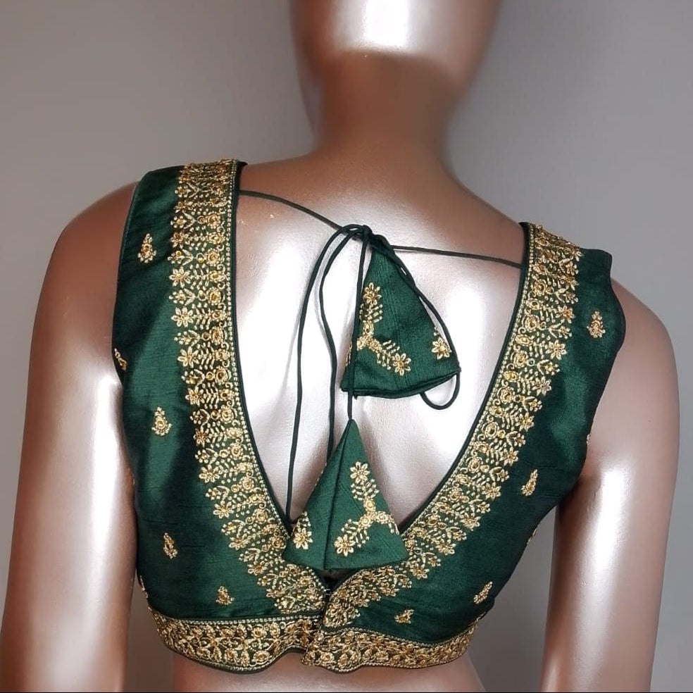 Raw Silk Thread Work V-Neck Blouse