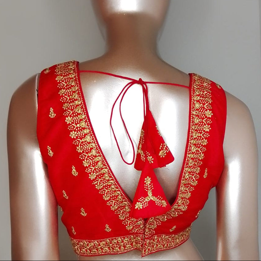 Raw Silk Thread Work V-Neck Blouse