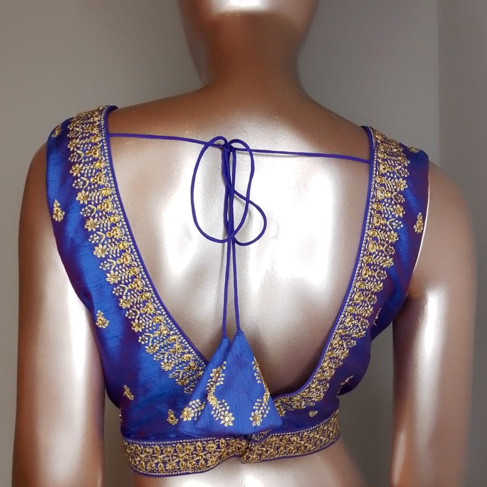 Raw Silk Thread Work V-Neck Blouse