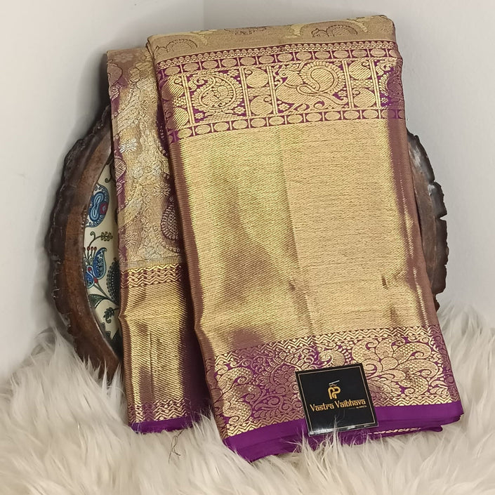 Pure Kanchipuram Silk Saree – 1gm Gold Zari Purple