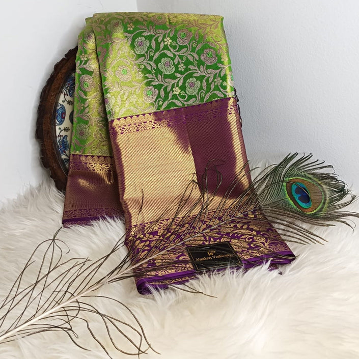 Pure Kanchipuram Silk Saree –1gm Gold Zari Green