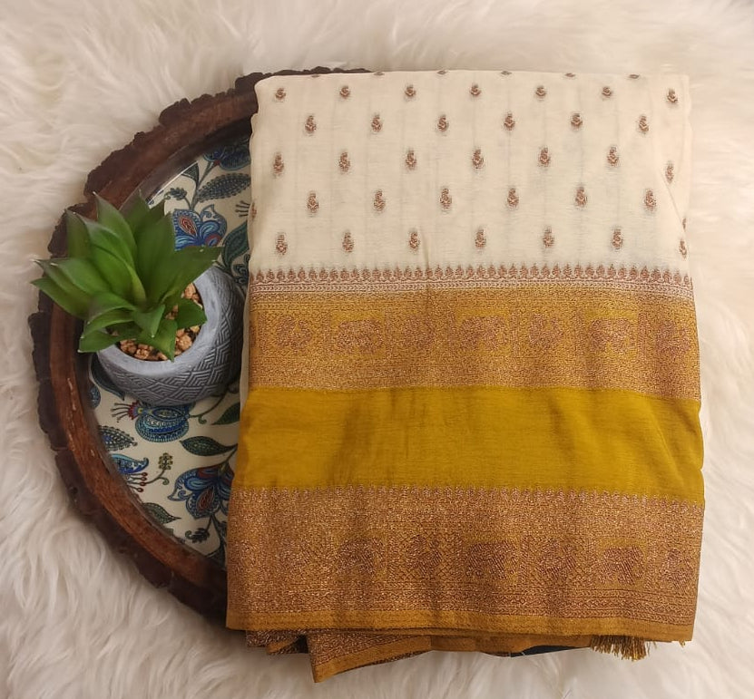 Premium Kadi Georgette Saree- Cream