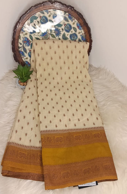 Premium Kadi Georgette Saree- Cream