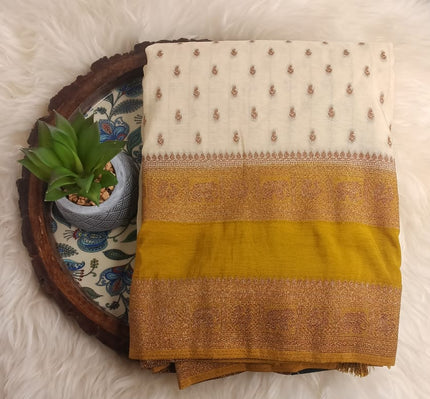Premium Kadi Georgette Saree- Cream