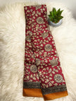 Maroon Kalamkari Style Banana Stem Saree – Matchbox Size Folding (No Blouse)