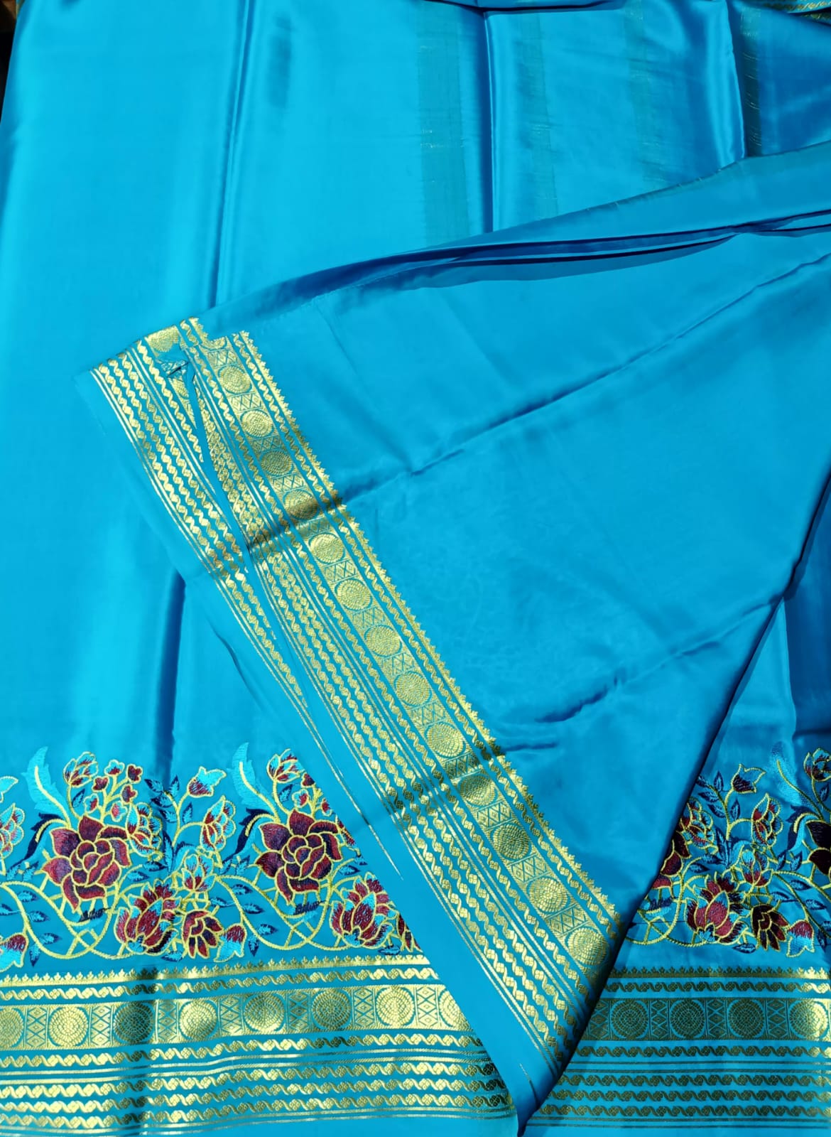 Pure crepe Mysore Silk Embroidery Saree