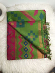 Soft Silk Pochampally Ikat Saree with Contrast Pallu & Tassels