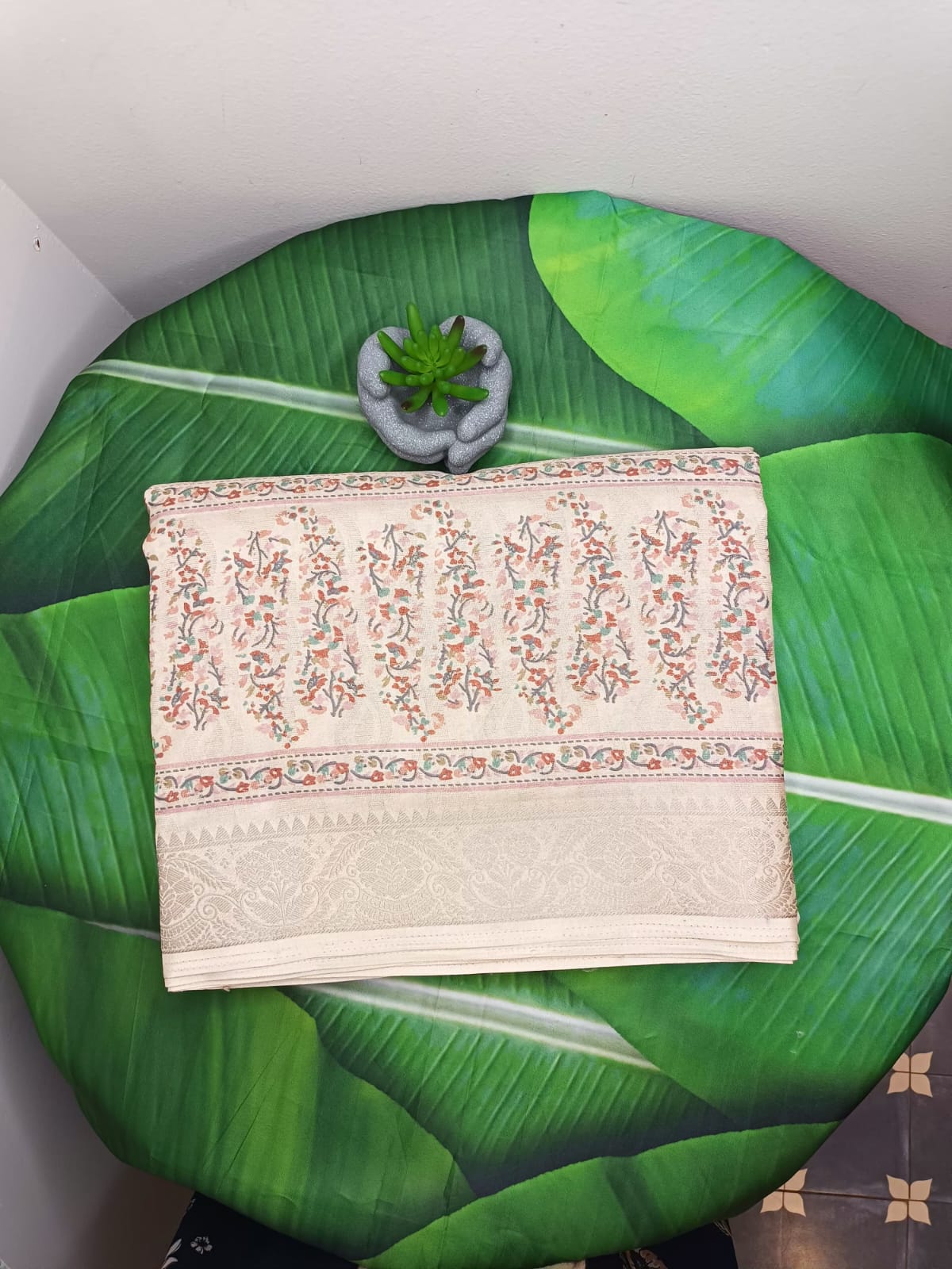 Semi Raw Silk Printed Saree – Elegant Floral Border