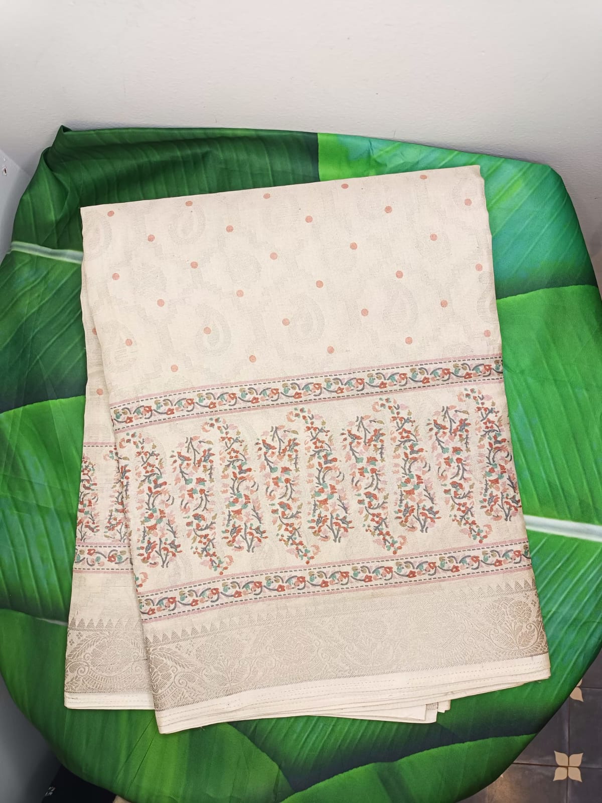 Semi Raw Silk Printed Saree – Elegant Floral Border