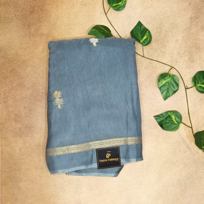 Elegant Viscose Saree with Zari Buttas & Minimal Border