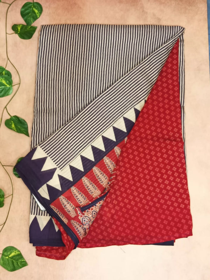 Mul Cotton Ajrakh Print Saree