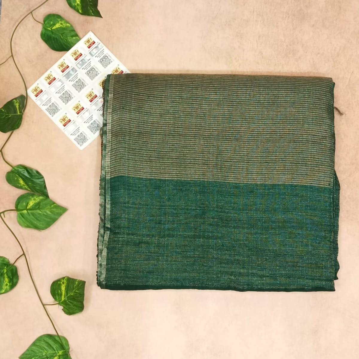 Pure Matka Tissue Silk Saree- Olive Green