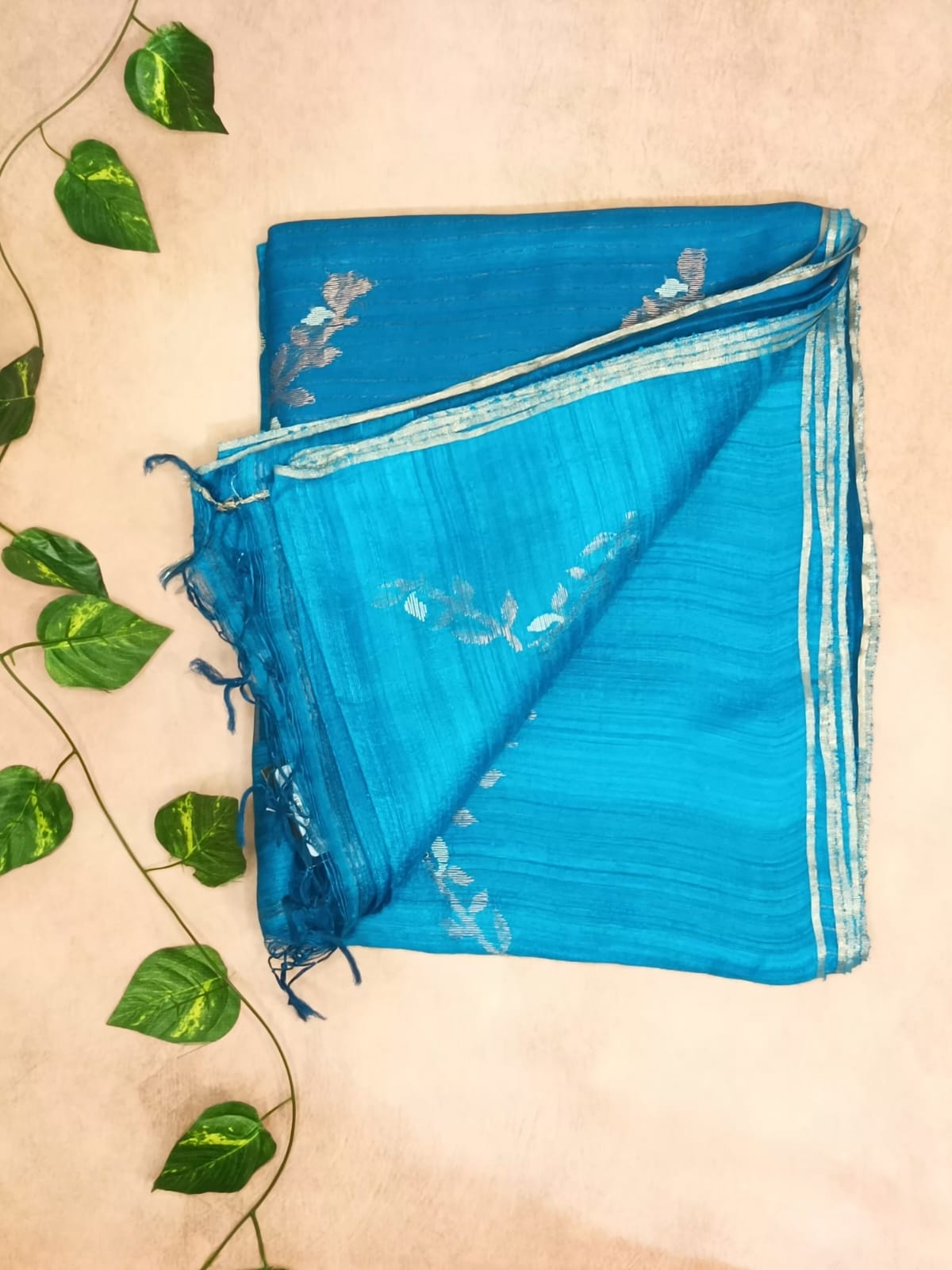 Pure Matka Tissue Silk Saree- Aqua Blue