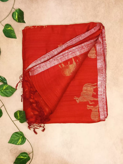 Pure Matka Silk Pichwai Print Saree- Classic Red