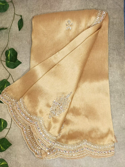 Pure Kanchi Tissue  With Handwork Saree - Champagne Gold