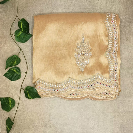 Pure Kanchi Tissue  With Handwork Saree - Champagne Gold