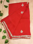 Pure Organza Embroidered Handwork Saree- Red