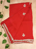 Pure Organza Embroidered Handwork Saree- Red