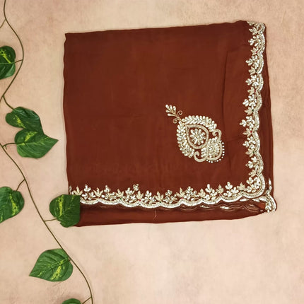 Pure Organza Handwork Saree- Brown