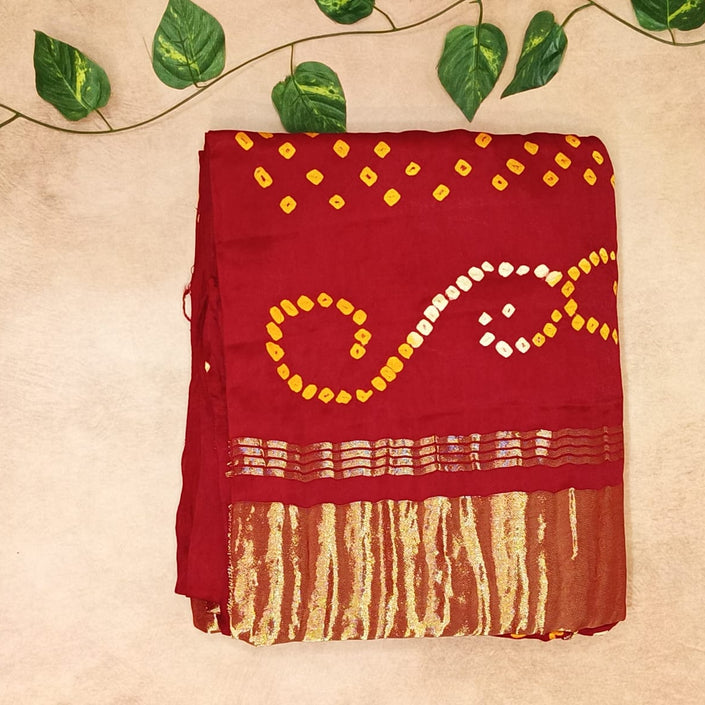 Pure Modal Silk Bandhini Dye Saree - RED