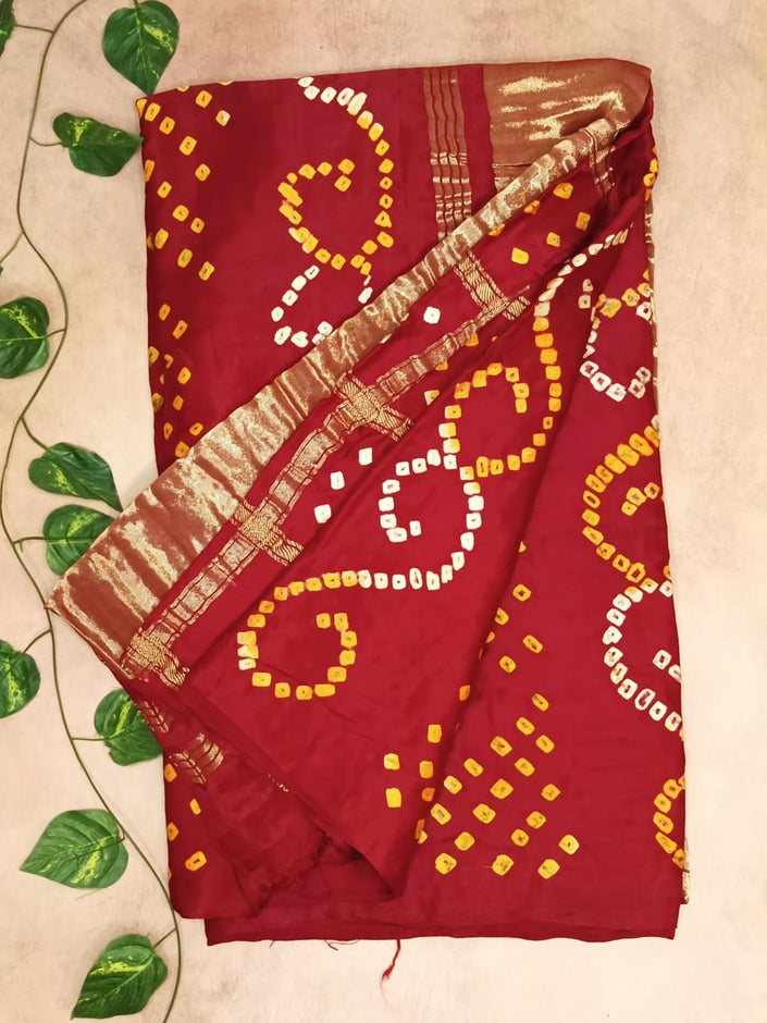 Pure Modal Silk Bandhini Dye Saree - RED