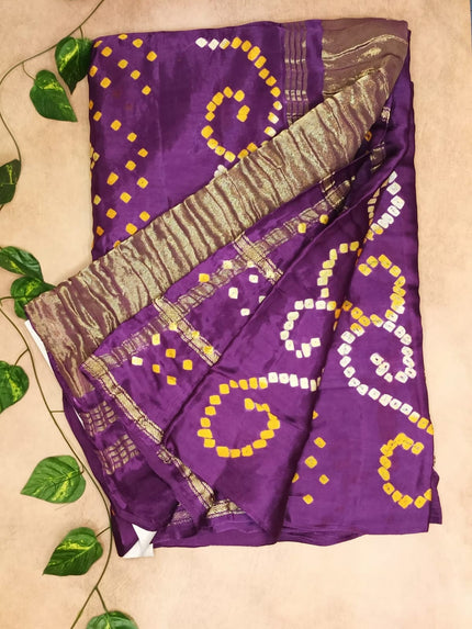 Pure Modal Silk Bandhini Dye Saree - Purple