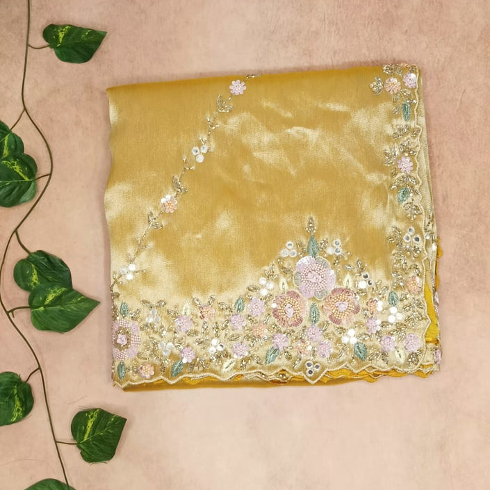Pure Kanchi Handwork Saree - Mustard Yellow
