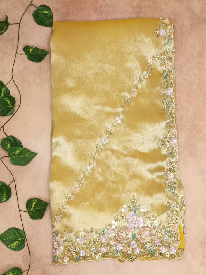 Pure Kanchi Handwork Saree - Mustard Yellow