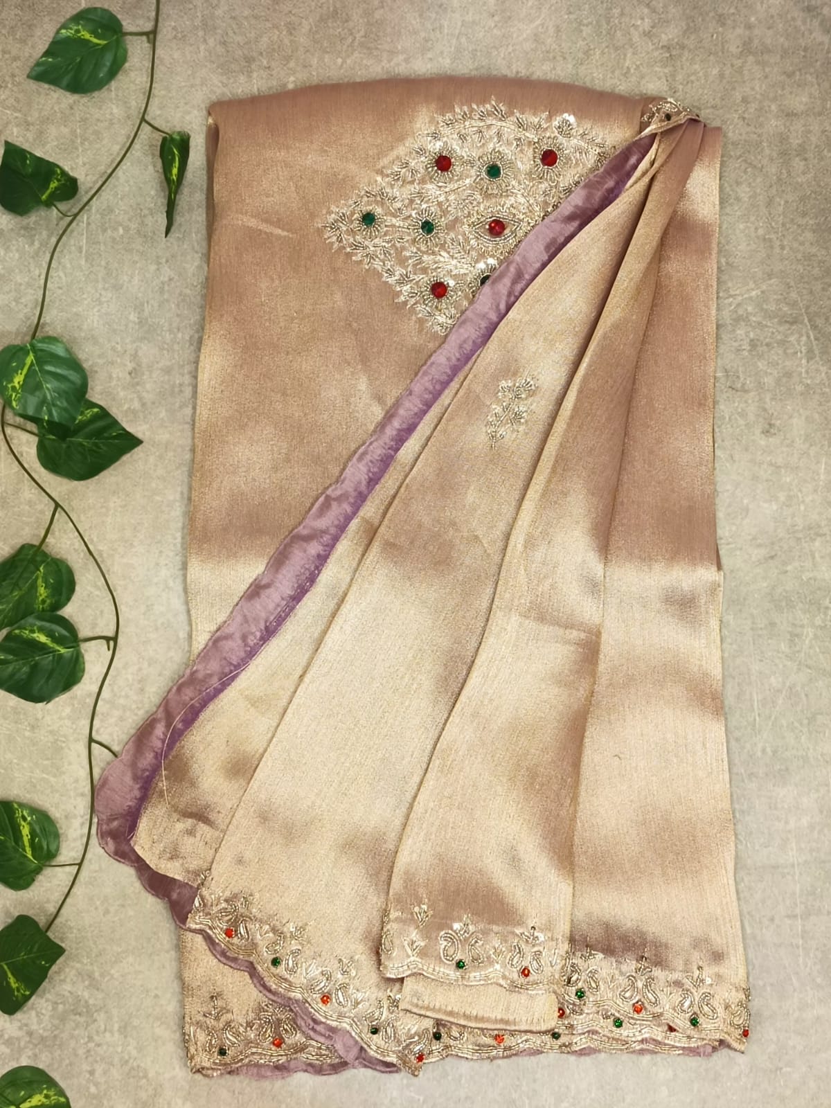 Pure Kanchi Silk Saree with Handwork - Copper Gold