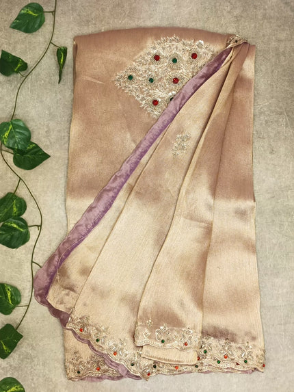 Pure Kanchi Silk Saree with Handwork - Copper Gold