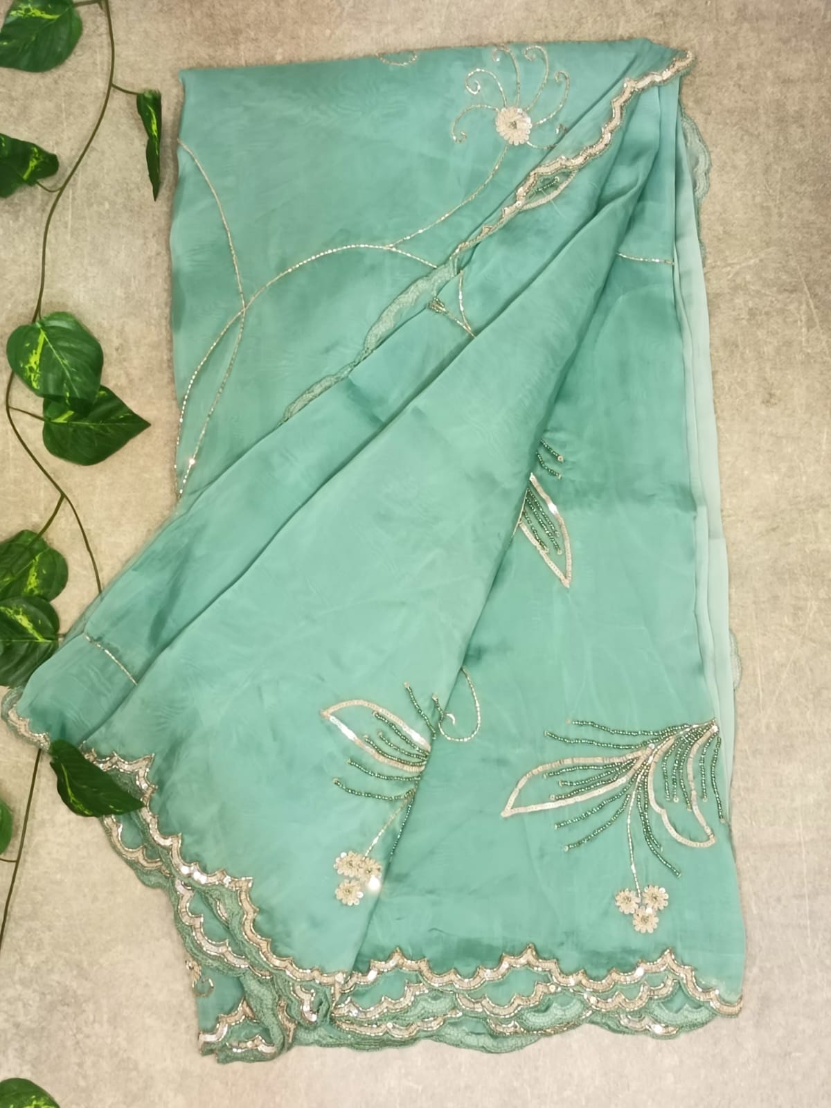 Pure Organza Saree  - Pastel Sea Green