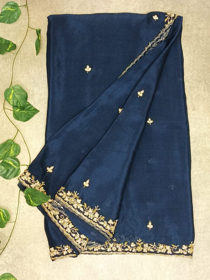Pure Chinon Saree with Handwork