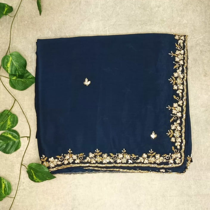 Pure Chinon Saree with Handwork