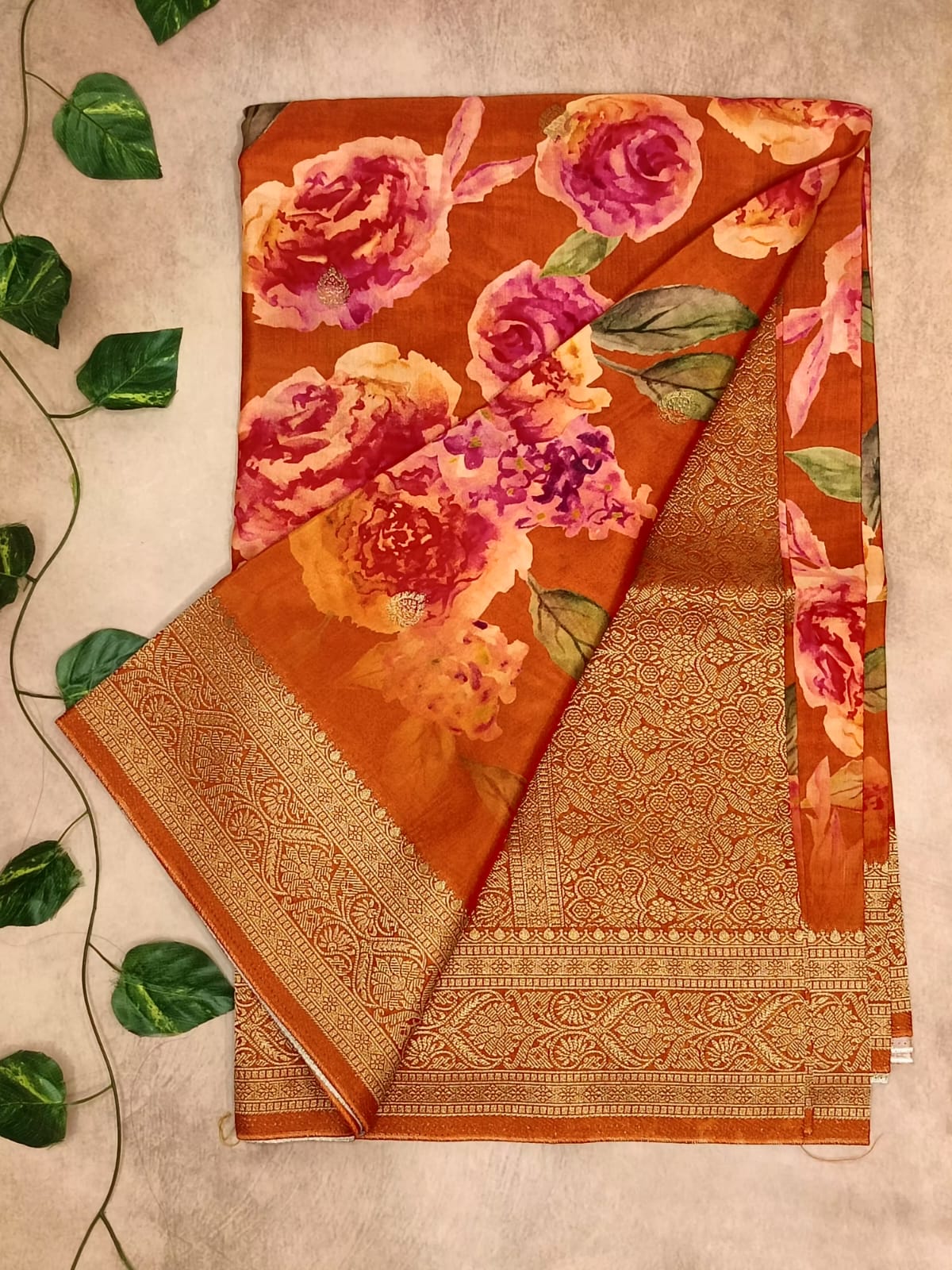 Pure Dola Organza Saree – Digital Floral Elegance