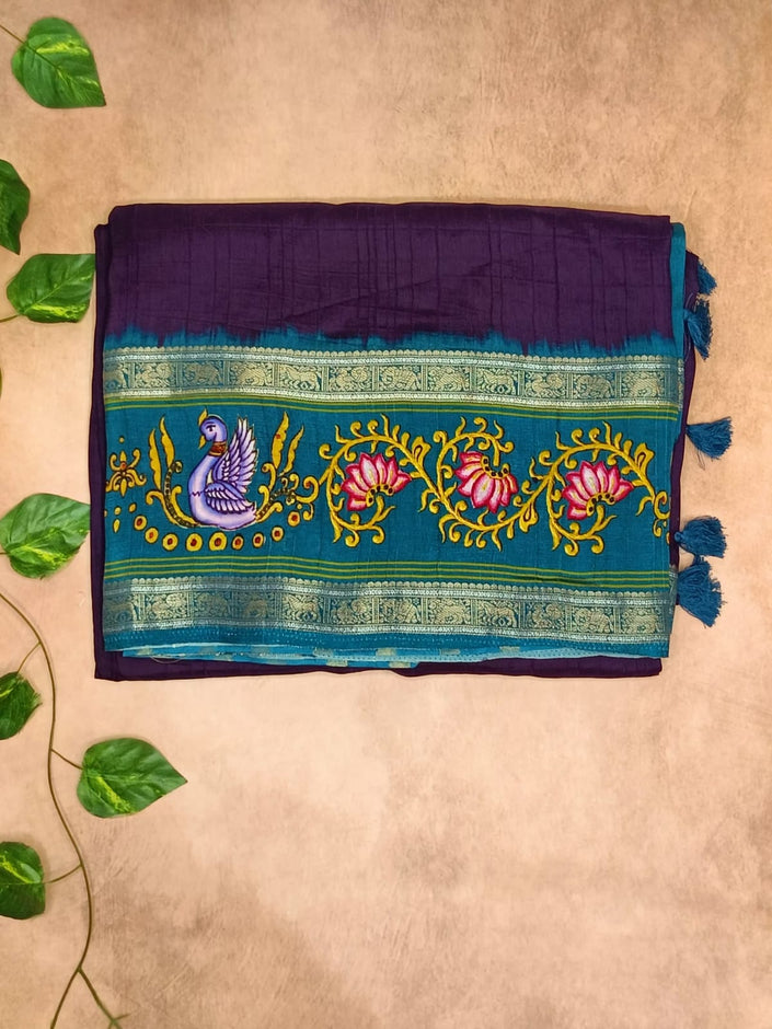 Viscose Tussar silk Saree – Tanjore Painting